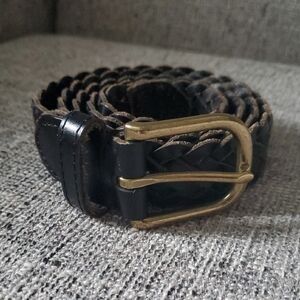 J. Crew Braided Leather Belt, Black with Gold Buckle (XS/S)